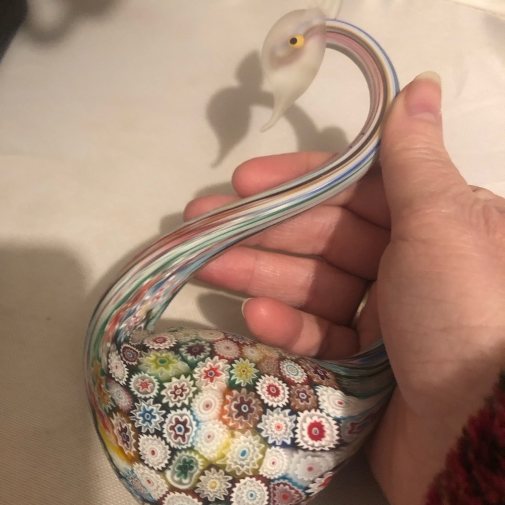 🇮🇹Murano Fratelli Toso Millefiori Art Glass Swan Figurine-162A$135 or$120w/offer - Picture 3 of 4